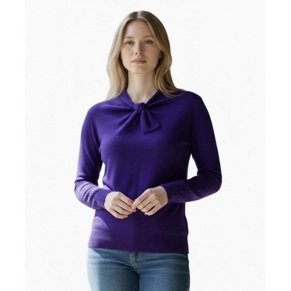Vintage Purple Lambswool Angora Blend Sweater Women's Size S Twist Neck Pullover